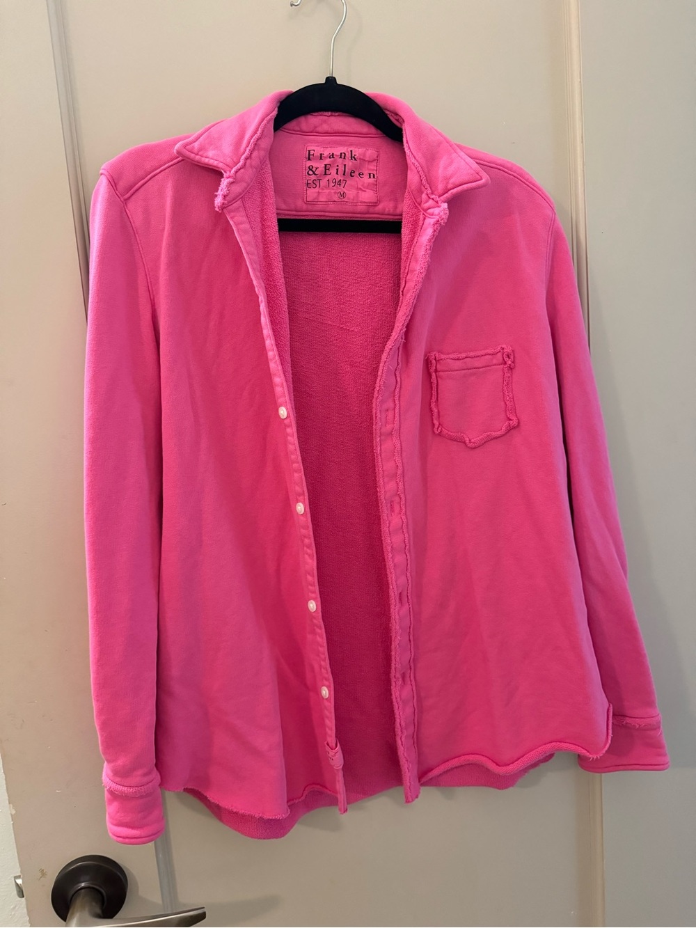 Frank & Eileen Hot Pink Button-Front Shirt Jacket Medium 100% Cotton
